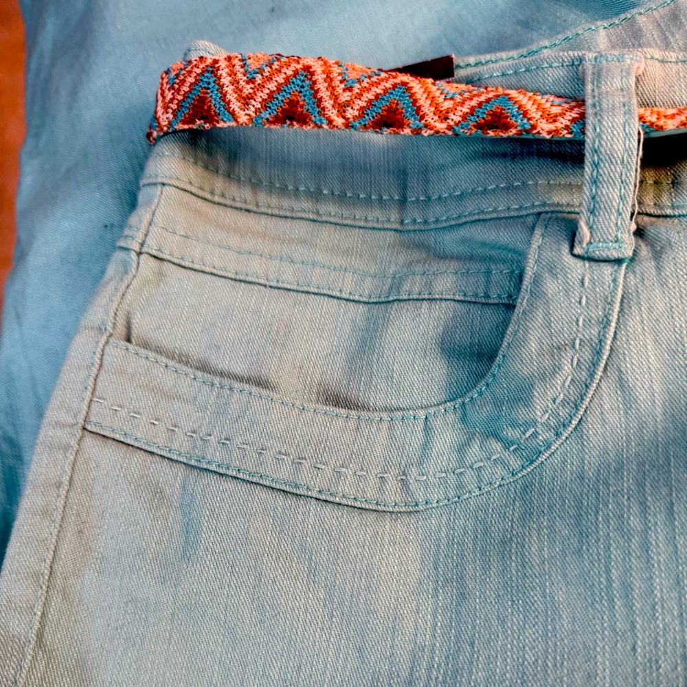 SOLD-Gloria Vanderbilt aqua capri with aztec belt - Picture 6 of 13